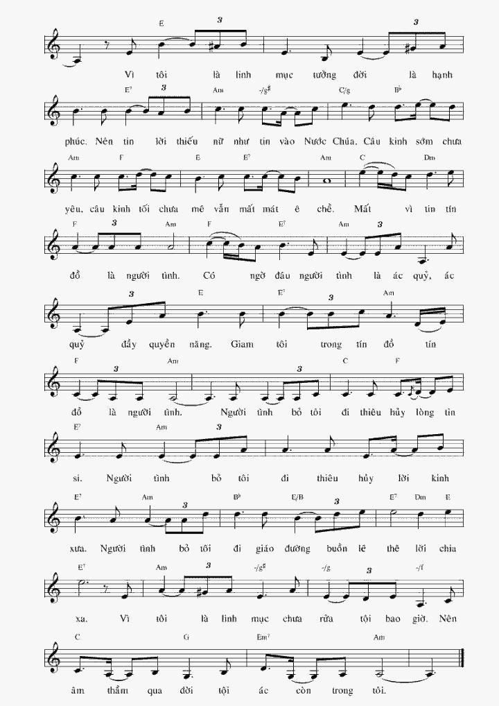 Sheet nhạc Vì Tôi Là Linh Mục 2